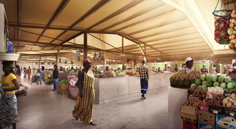 construction d'un marché moderne  (préau+étals) à singrobo